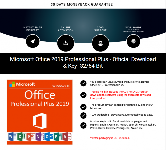 मूल कुंजी Microsoft Office 2019 प्रो प्लस कुंजी के साथ डीवीडी बॉक्स पैकेज 2019 प्रोफेशनल प्लस